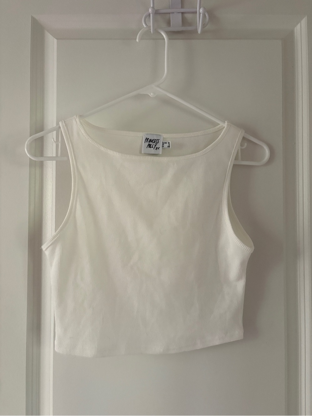 Princess Polly Cream Ribbed Crop Tank